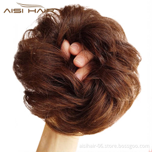 Aisi Hair Brazilian Human Hair Curly Brown Chignon Bun Elastic Rope Rubber Band Hairpiece Clip In Extension For Black Women
